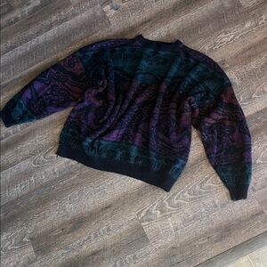 Vintage Multicolor Crewneck Sweater - Black, Purple & Teal